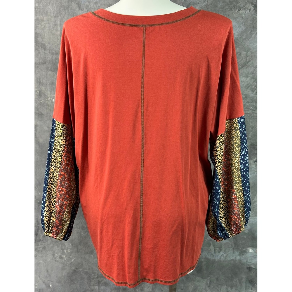 Belle BOHO by Kim Gravel Burnt Orange L/S Knit Dropped Shoulders Top 2X (15965) - Picture 5 of 8